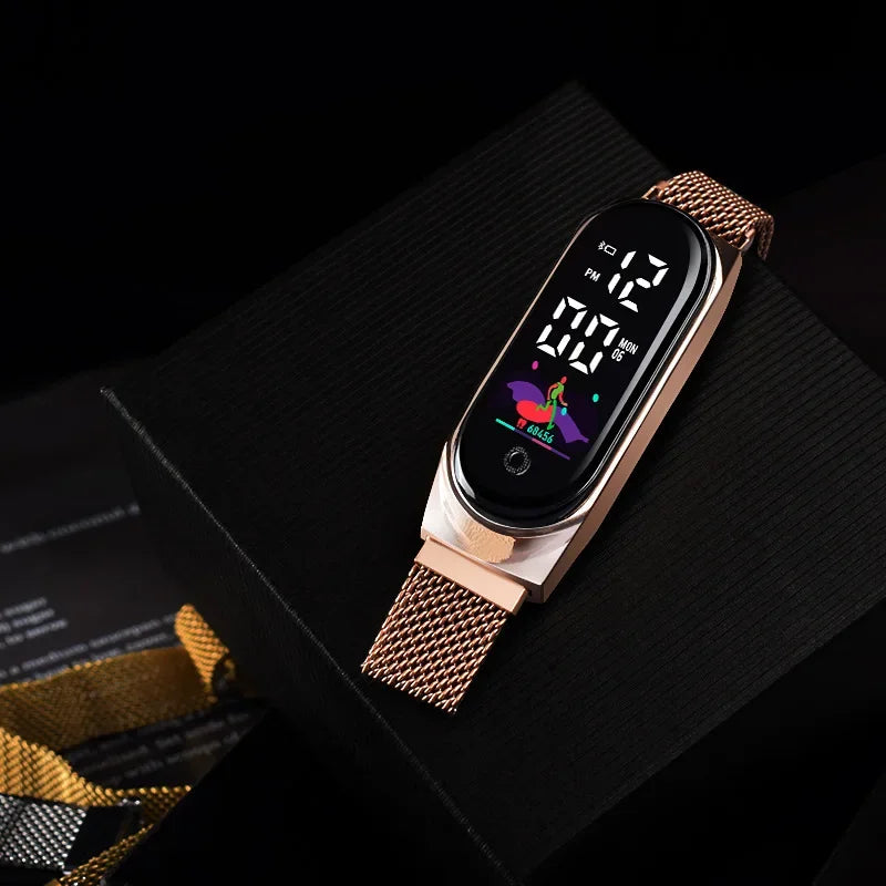 Simple LED Digital Watches for Women Luxury Metal Rose Gold Electronic Wristwatch Magnetic Loop Strap Fashion Ladies Clock Reloj