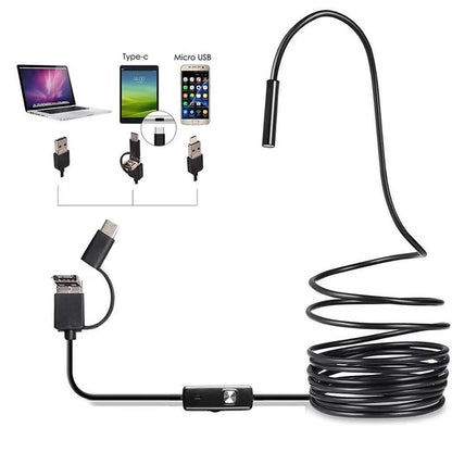 Endoscope Camera For Mobile Phone Softwired USB Mini Endoscope With 6 LED Lights 7mm 3 in 1 TYPE-C Waterproof For Android