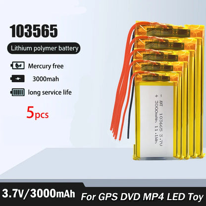 3000mAh Rechargeable 3.7V 103665 Battery Gps Polymer Lithium Battery For LED Light Driving Recorder PSP Camera Bluetooth Speaker