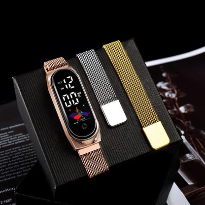 Simple LED Digital Watches for Women Luxury Metal Rose Gold Electronic Wristwatch Magnetic Loop Strap Fashion Ladies Clock Reloj