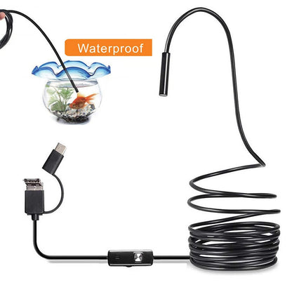 Endoscope Camera For Mobile Phone Softwired USB Mini Endoscope With 6 LED Lights 7mm 3 in 1 TYPE-C Waterproof For Android