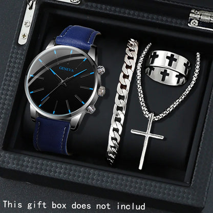 4 Pcs/set, Casual Men's Watchs Men's Watch Set Quartz Watch PU Leather Strap, The Most Ideal Gift for Men!