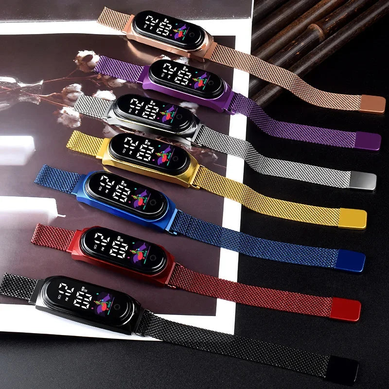 Simple LED Digital Watches for Women Luxury Metal Rose Gold Electronic Wristwatch Magnetic Loop Strap Fashion Ladies Clock Reloj