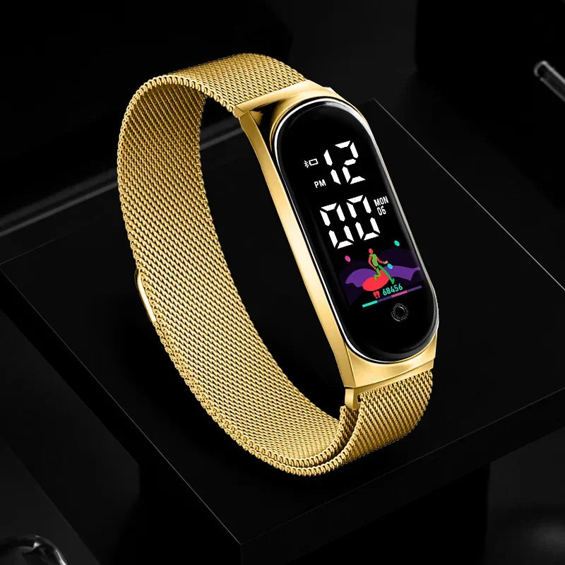 Simple LED Digital Watches for Women Luxury Metal Rose Gold Electronic Wristwatch Magnetic Loop Strap Fashion Ladies Clock Reloj