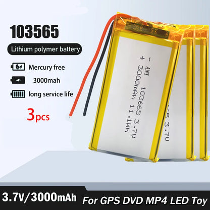 3000mAh Rechargeable 3.7V 103665 Battery Gps Polymer Lithium Battery For LED Light Driving Recorder PSP Camera Bluetooth Speaker