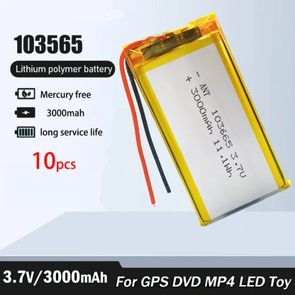 3000mAh Rechargeable 3.7V 103665 Battery Gps Polymer Lithium Battery For LED Light Driving Recorder PSP Camera Bluetooth Speaker
