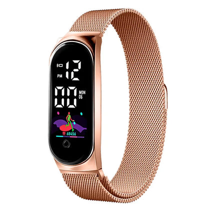 Simple LED Digital Watches for Women Luxury Metal Rose Gold Electronic Wristwatch Magnetic Loop Strap Fashion Ladies Clock Reloj