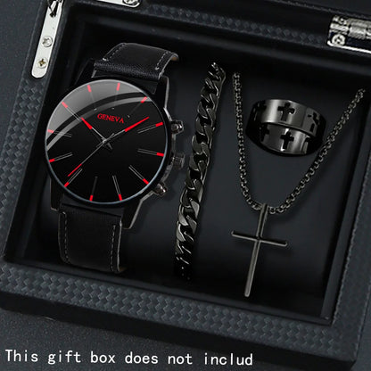 4 Pcs/set, Casual Men's Watchs Men's Watch Set Quartz Watch PU Leather Strap, The Most Ideal Gift for Men!