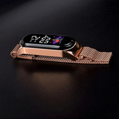 Simple LED Digital Watches for Women Luxury Metal Rose Gold Electronic Wristwatch Magnetic Loop Strap Fashion Ladies Clock Reloj