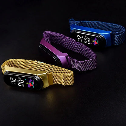 Simple LED Digital Watches for Women Luxury Metal Rose Gold Electronic Wristwatch Magnetic Loop Strap Fashion Ladies Clock Reloj