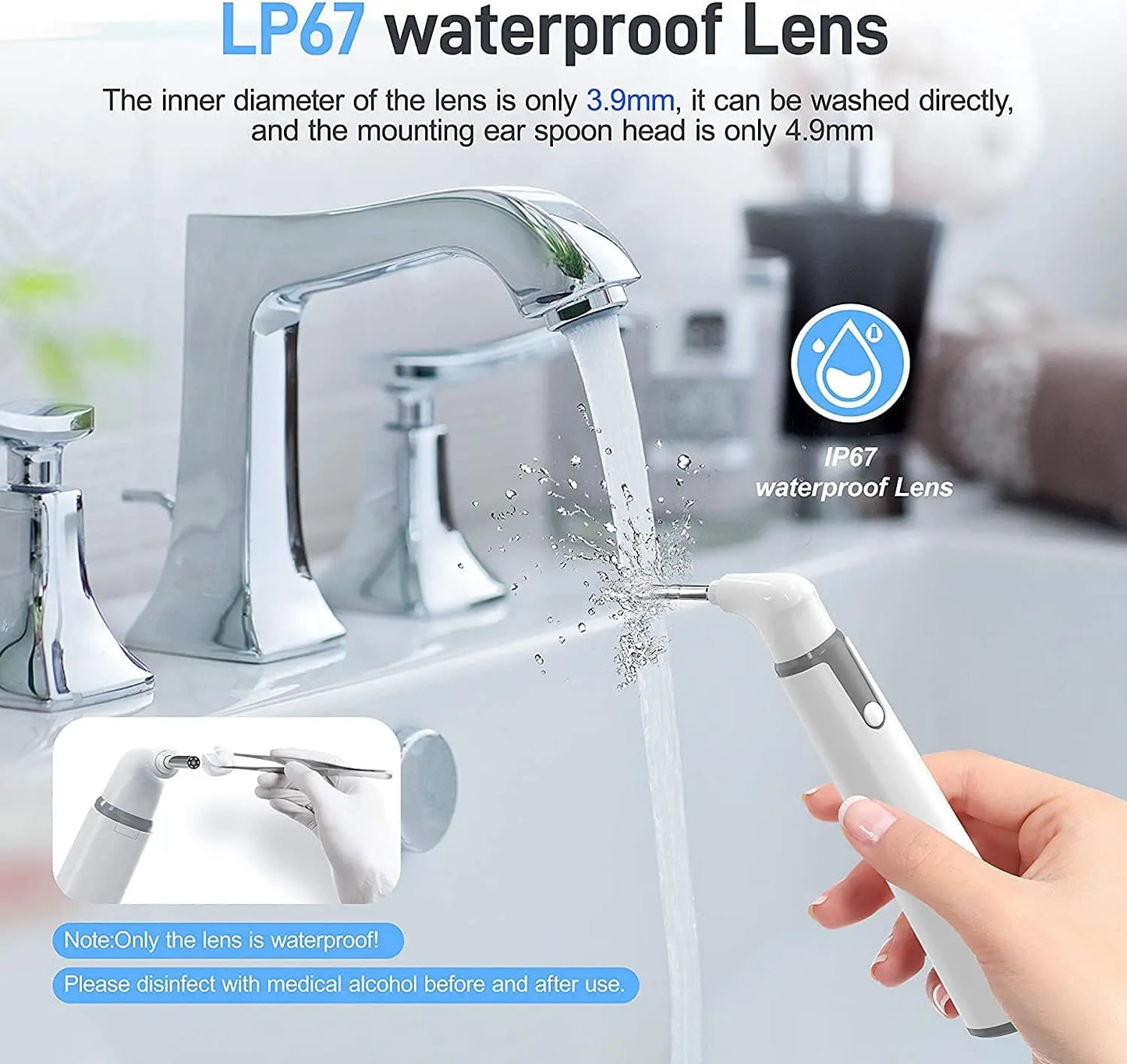 Wireless Otoscope Ear Camera with Dual View, 3.9mm 720PHD WiFi Ear Scope with 6 LED Lights for Kids and Adults, Compatible
