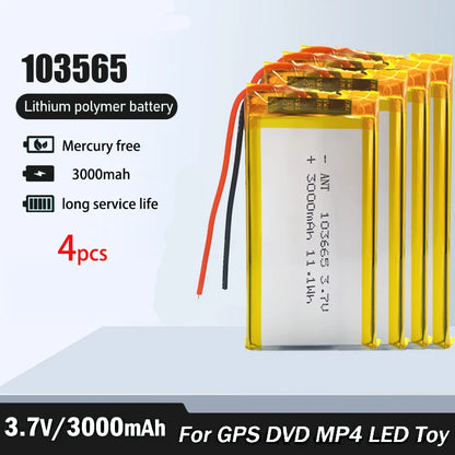 3000mAh Rechargeable 3.7V 103665 Battery Gps Polymer Lithium Battery For LED Light Driving Recorder PSP Camera Bluetooth Speaker