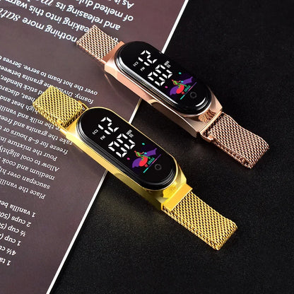 Simple LED Digital Watches for Women Luxury Metal Rose Gold Electronic Wristwatch Magnetic Loop Strap Fashion Ladies Clock Reloj