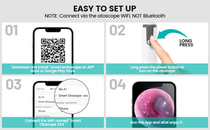 Wireless Otoscope Ear Camera with Dual View, 3.9mm 720PHD WiFi Ear Scope with 6 LED Lights for Kids and Adults, Compatible