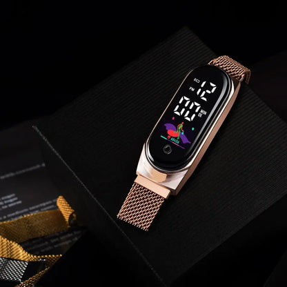 Simple LED Digital Watches for Women Luxury Metal Rose Gold Electronic Wristwatch Magnetic Loop Strap Fashion Ladies Clock Reloj