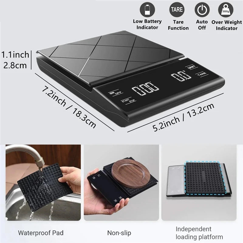 Digital 3kg/0.1g Kitchen Scale with Timer Balance for Precise Baking and Cooking- Kitchen Gadgets Accessories for Home Chefs