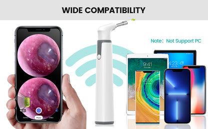 Wireless Otoscope Ear Camera with Dual View, 3.9mm 720PHD WiFi Ear Scope with 6 LED Lights for Kids and Adults, Compatible