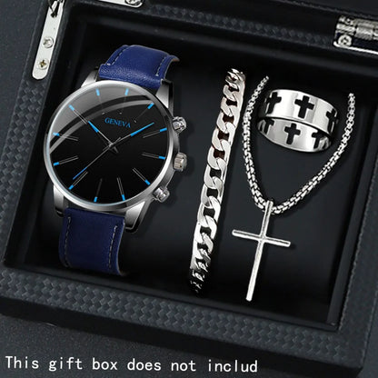 4 Pcs/set, Casual Men's Watchs Men's Watch Set Quartz Watch PU Leather Strap, The Most Ideal Gift for Men!