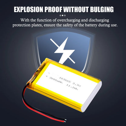 3000mAh Rechargeable 3.7V 103665 Battery Gps Polymer Lithium Battery For LED Light Driving Recorder PSP Camera Bluetooth Speaker
