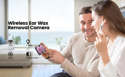 Wireless Otoscope Ear Camera with Dual View, 3.9mm 720PHD WiFi Ear Scope with 6 LED Lights for Kids and Adults, Compatible